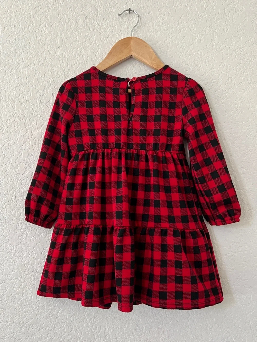 Old Navy Girls 3T Red Black Buffalo Plaid Tiered Long Sleeve Holiday Dress